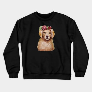 Golden Retriever Dog with Flower Crown Crewneck Sweatshirt